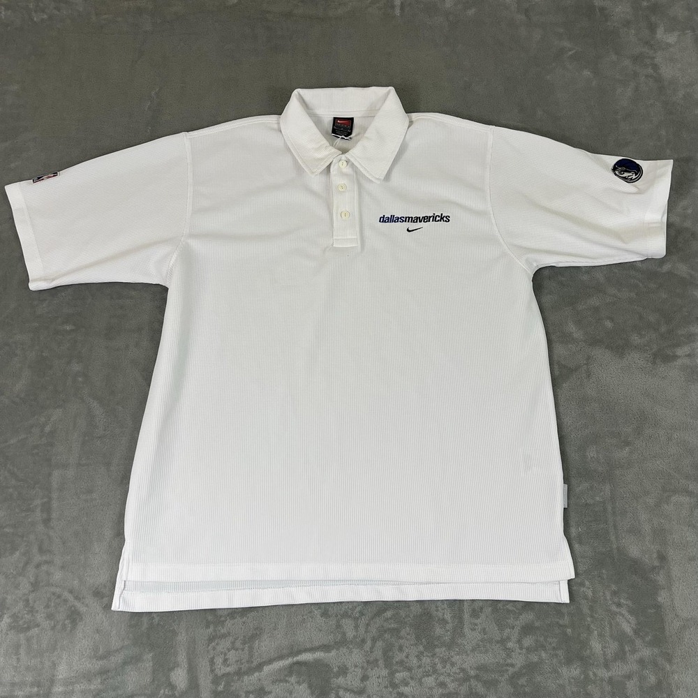Vintage Dallas Mavericks Shirt Polo Mens Large White Embroidered Nike Dri Fit